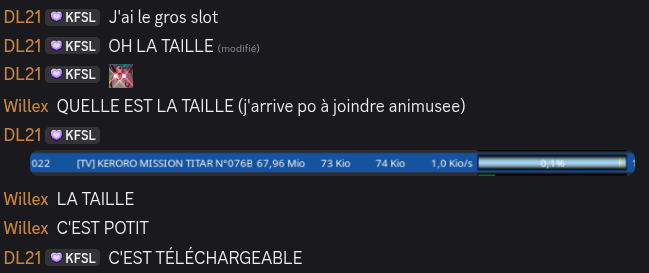 Overexcited Discord conversation between Willex and DL21 about episode 76B