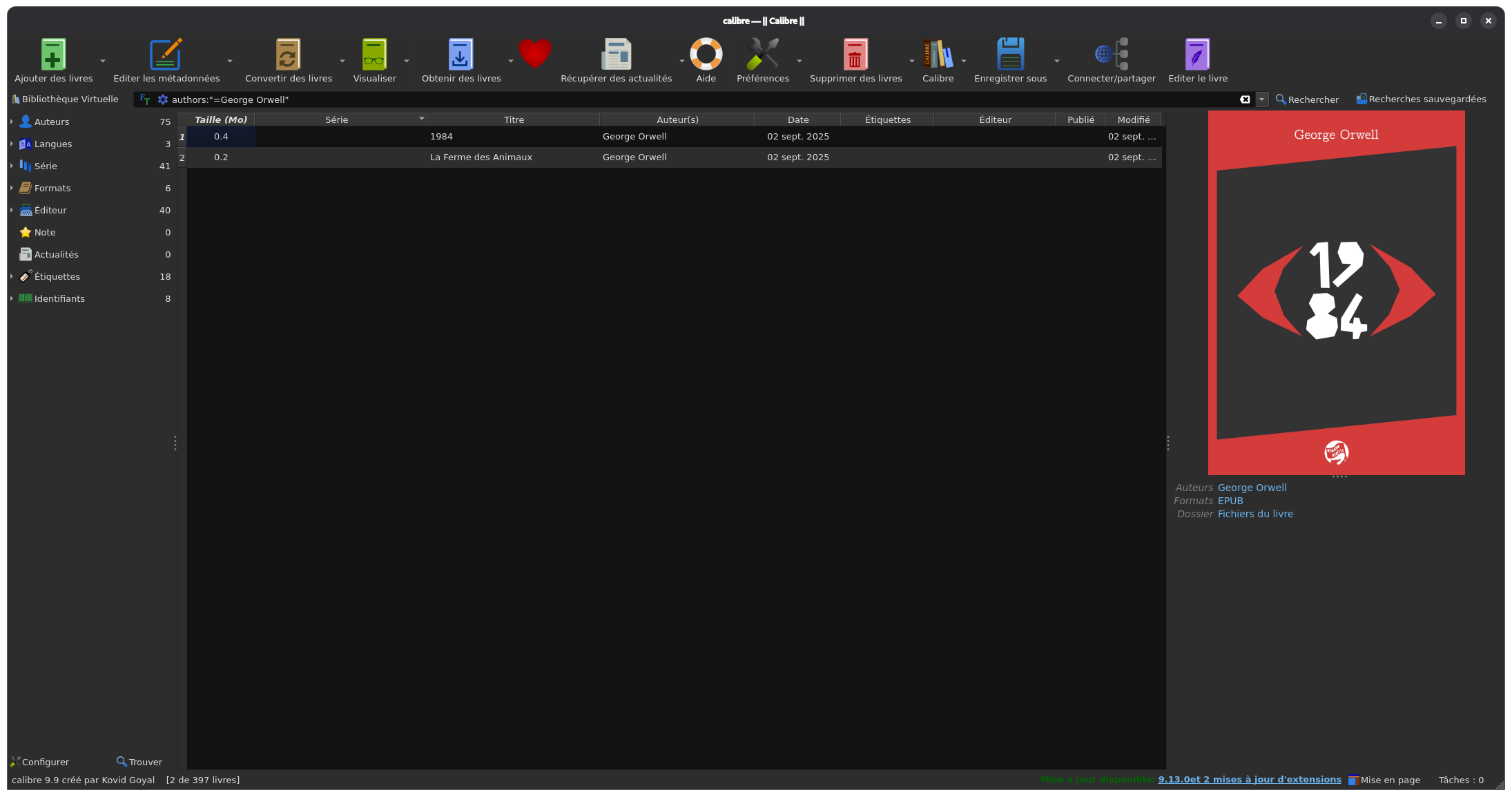 Capture d’écran de l’interface de Calibre Capture d’écran de l’interface de Calibre