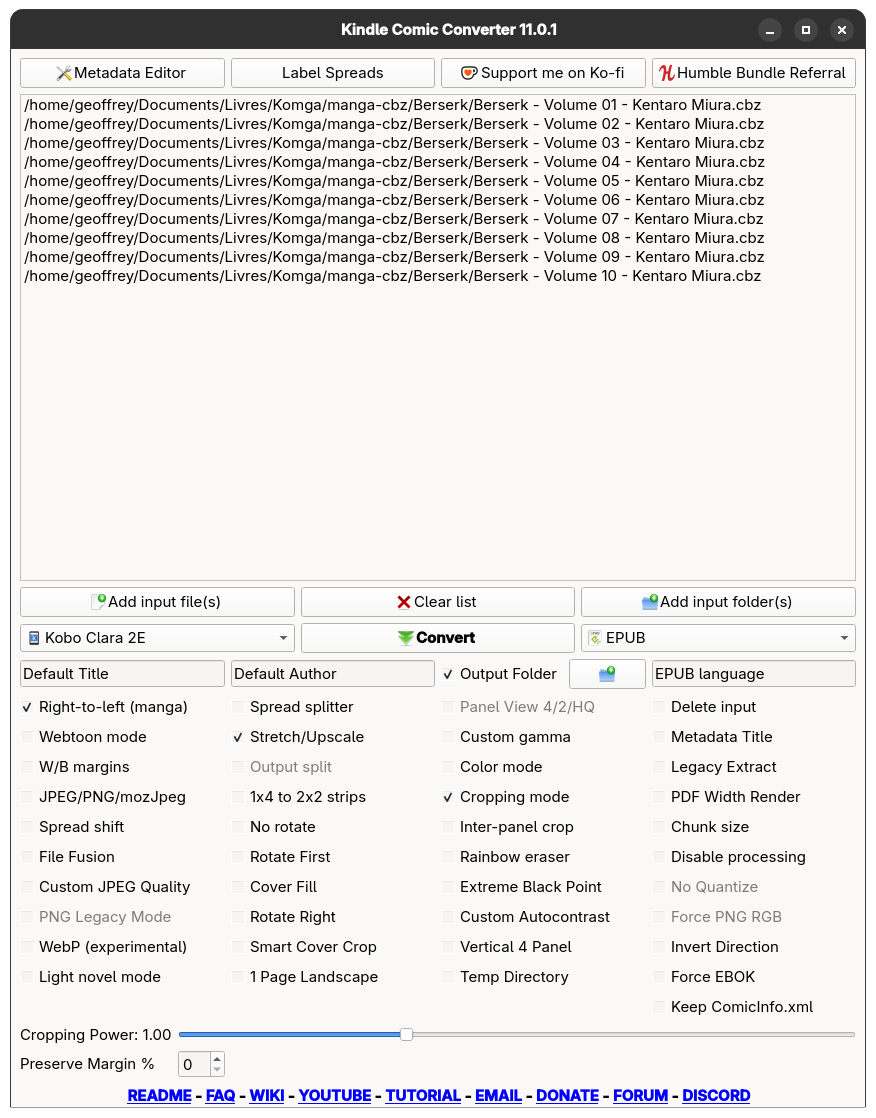 Capture d’écran de Kindle Comic Converter (KCC) Capture d’écran de Kindle Comic Converter (KCC)